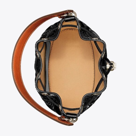 NWT! New! Tory Burch T Monogram Embroidered Patent Bucket Bag -BLACK Large - Picture 14 of 14